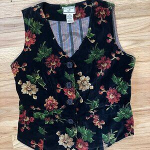 April Cornell Black Velour Floral Cotton Vest (XS)